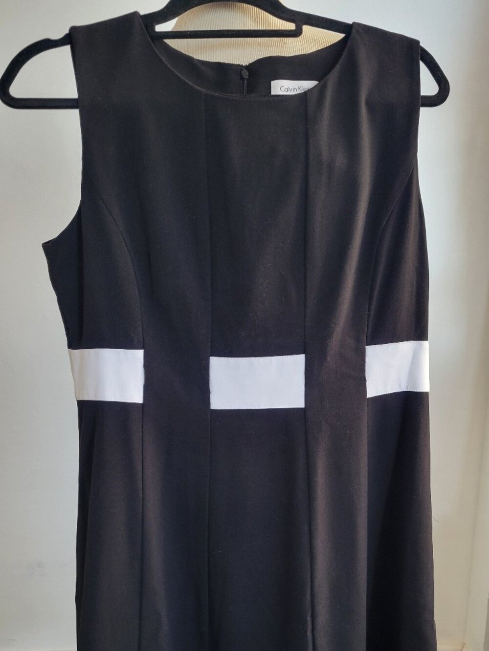 Calvin Klein Sleeveless Black & White Fit-and-Flare Dress (Size: 14P)